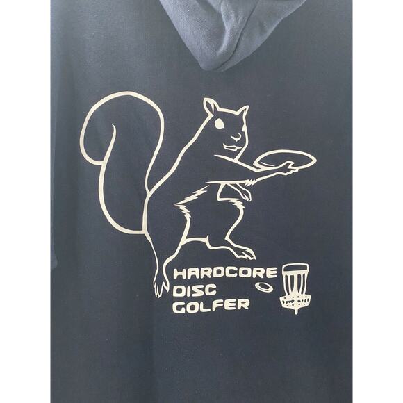 Disc Golf Hardcore Disc Golf Squirrel DG Scene Hoodie L Sweatshirt NAVY - Picture 5 of 6